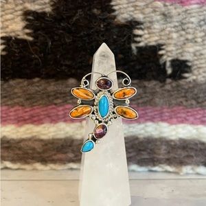 Navajo Handmade Turquoise Spiny Oyster Dragonfly Ring